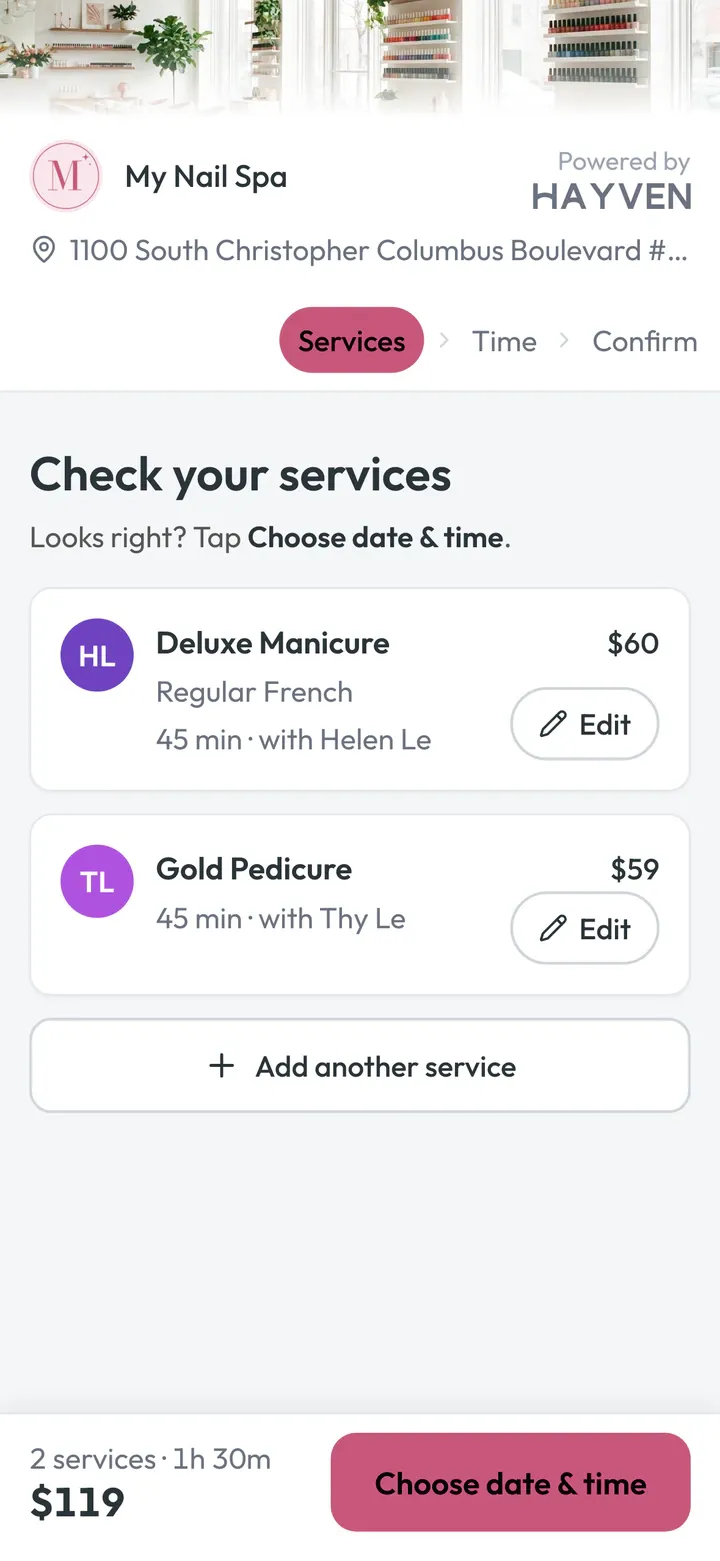 Two services in one visit, each with a different technician